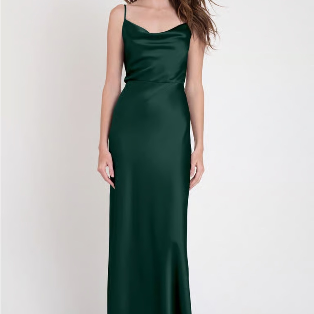 Jenny Yoo “Sylvie” Emerald Green Satin Maxi Dress